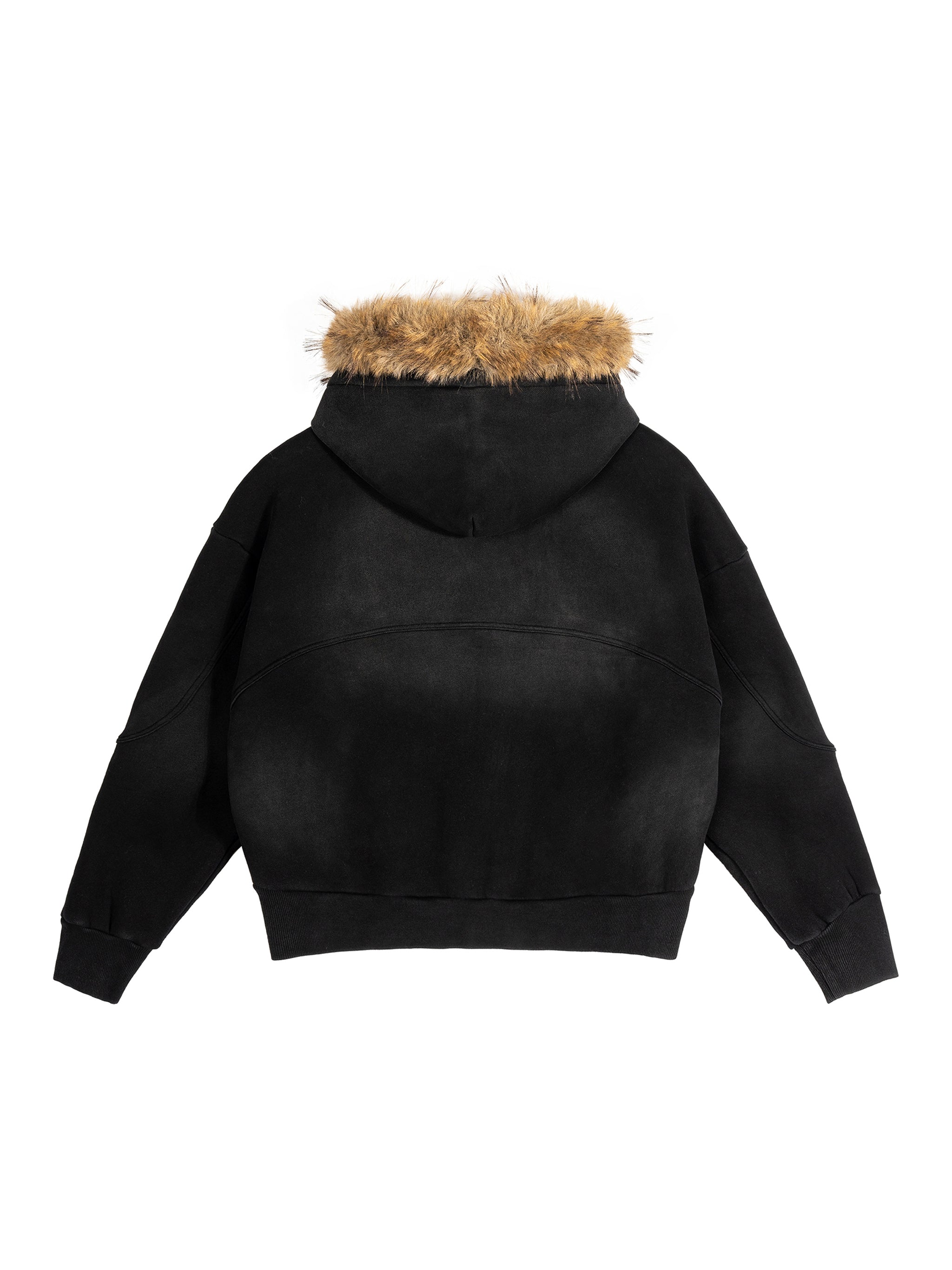"KCC" Sun Fade Boxy Detachable Fur Hoodie